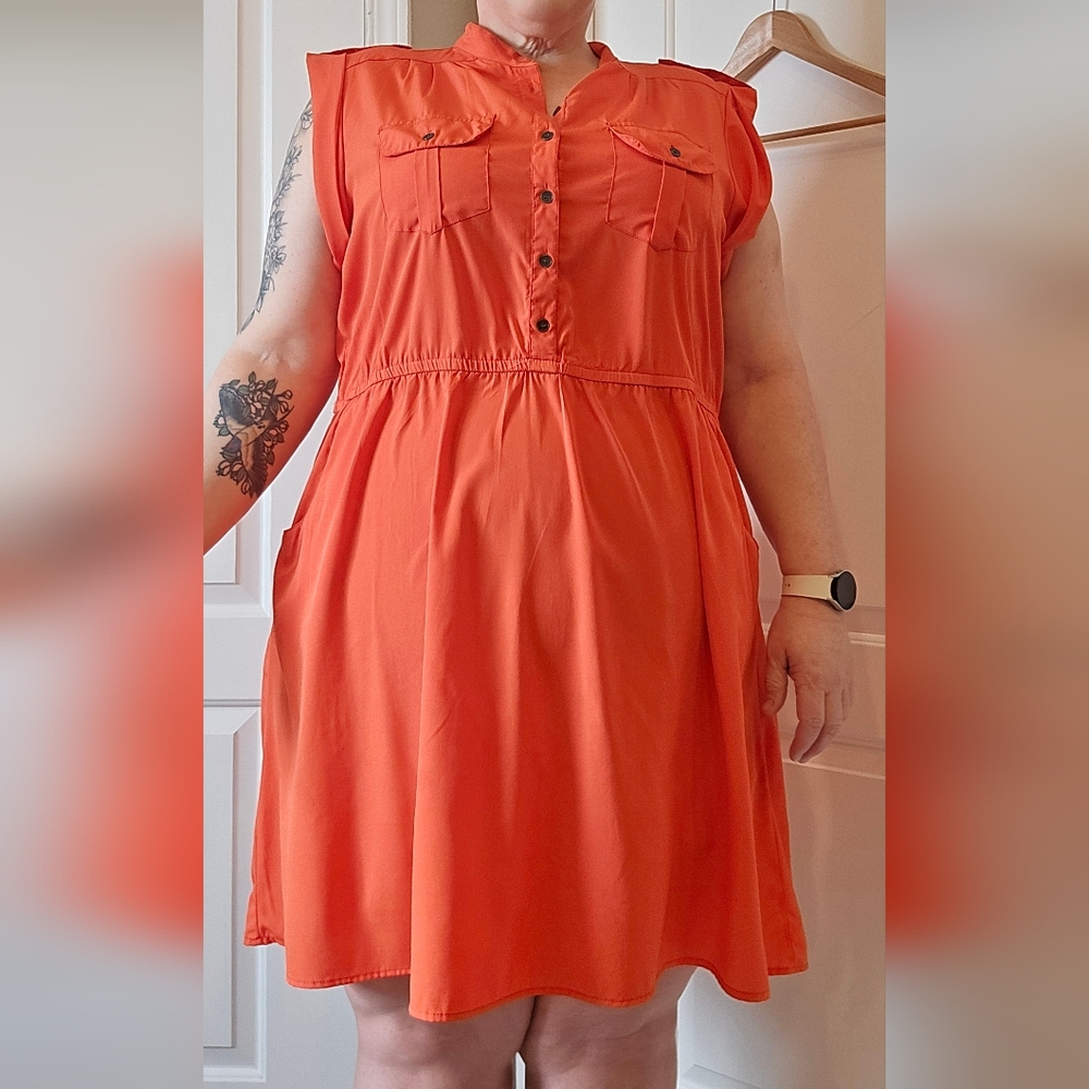 Vivid Orange Retro Chic Style Knee Length Dress - Speed Control Brand 3X